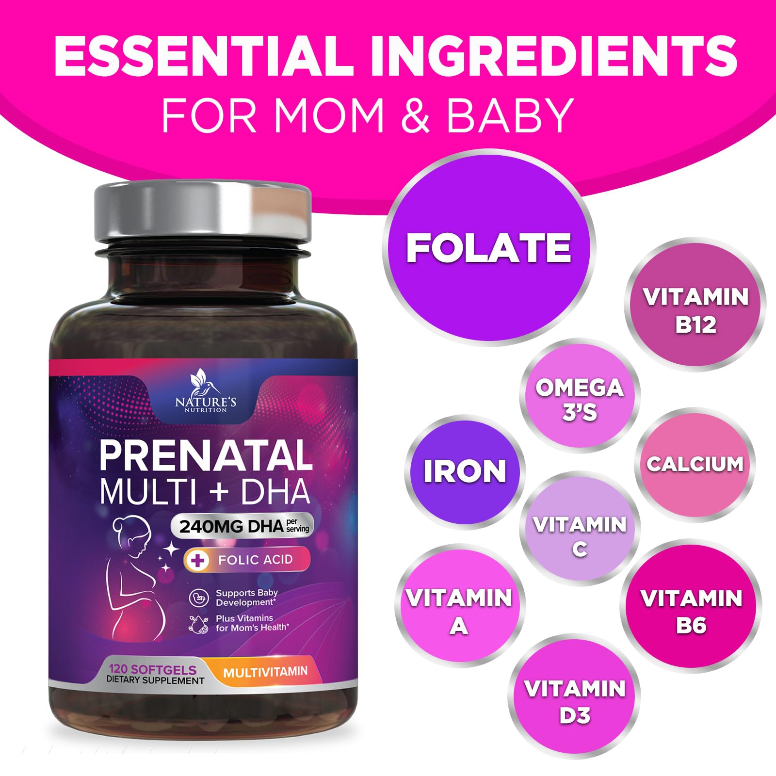 Foto 8 pulgar | Multivitamínico Prenatal Nature's Nutrition con Ácido Fólico y DHA 120 Gomitas - Venta Internacional