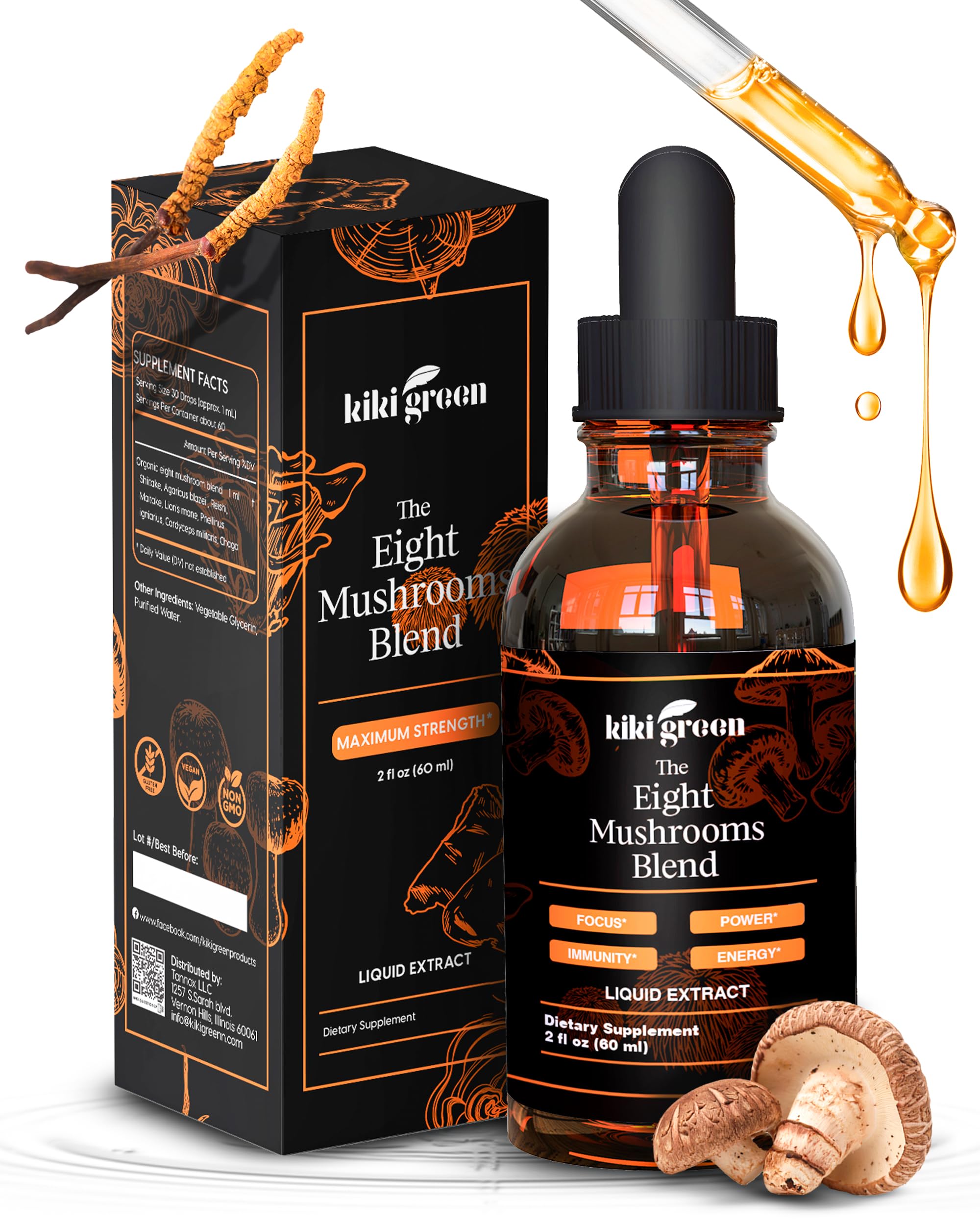 Foto 2 pulgar | Extracto de Hongos en Gotas Kiki Green 8 Mushrooms Complex 30 ml - Venta Internacional
