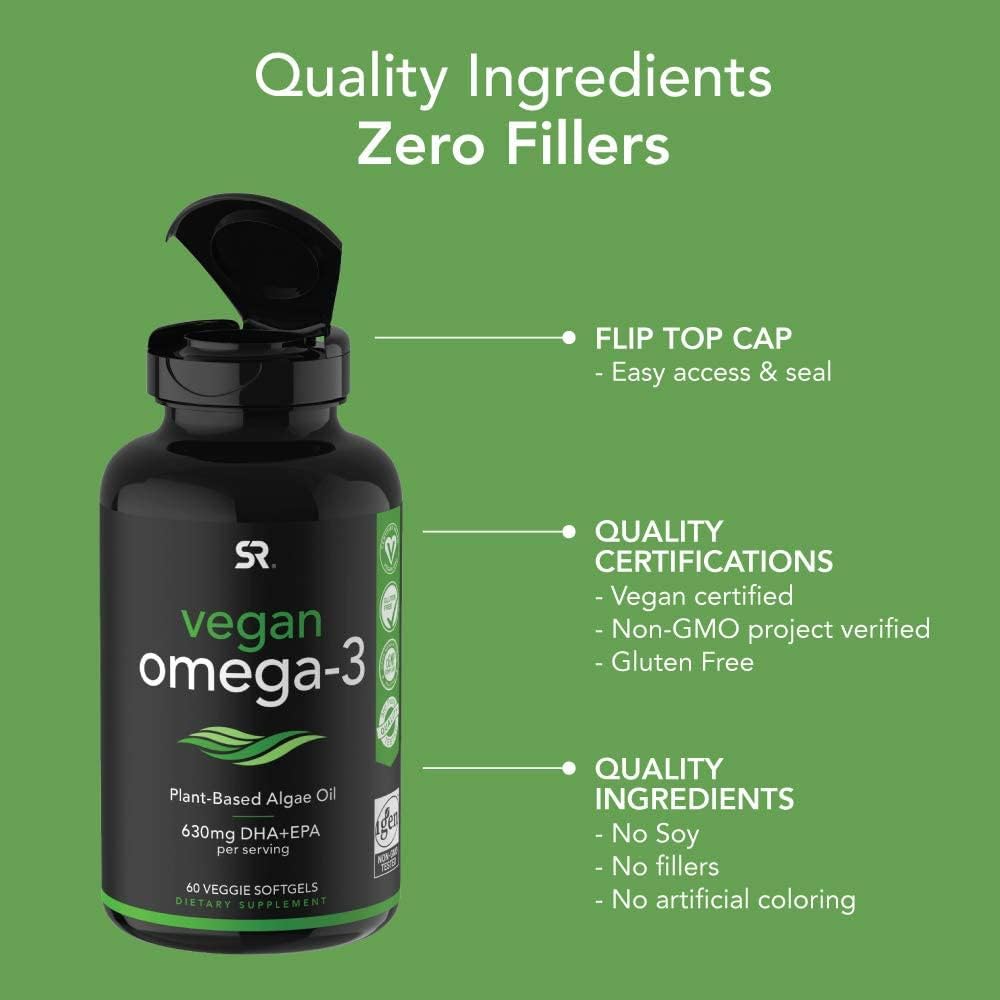 Foto 3 pulgar | Suplemento de Algas Omega 3 Vegano Sports Research 60 Cápsulas - Venta Internacional