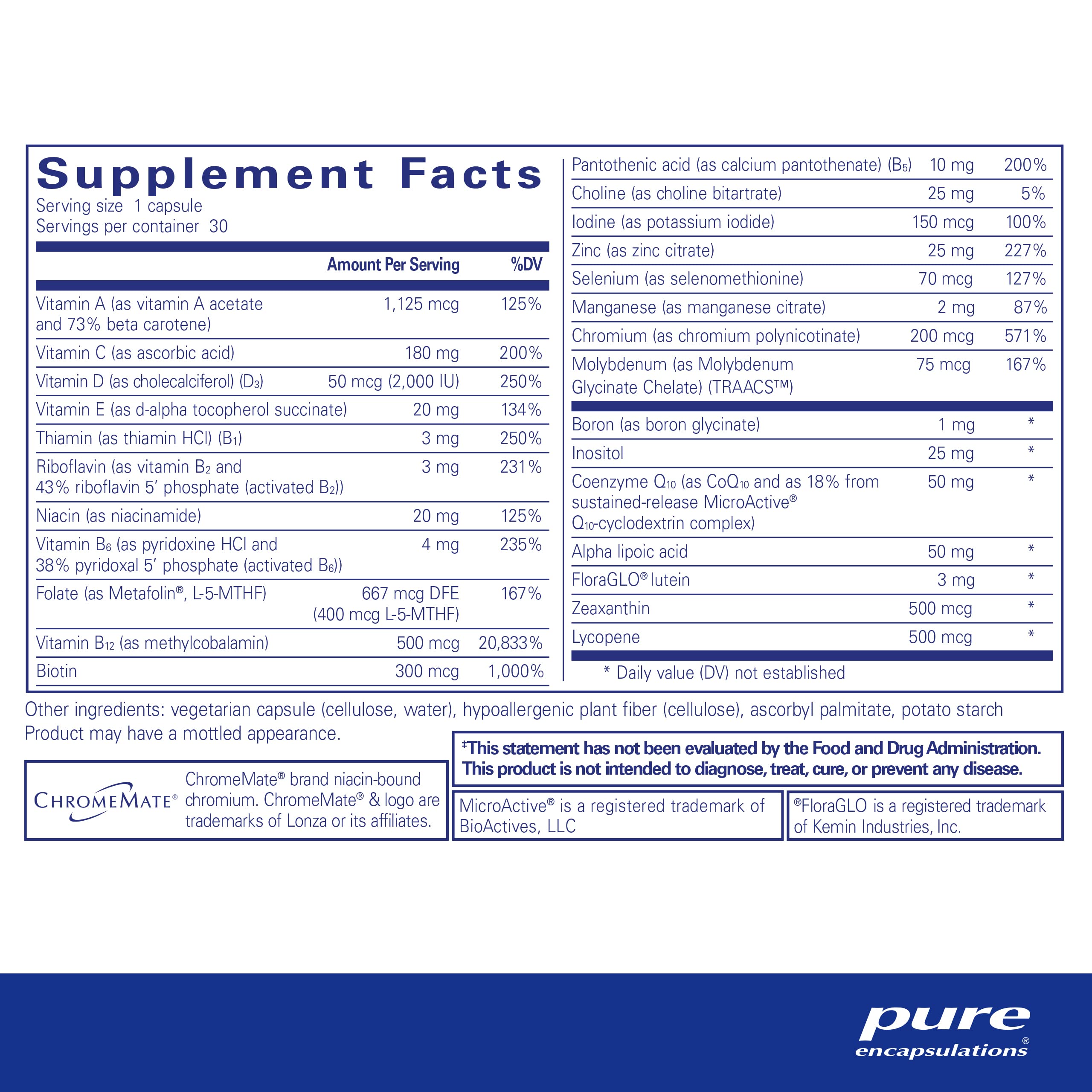 Foto 3 pulgar | Multivitaminico Pure Encapsulations O.n.e. 30 Cápsulas - Venta Internacional