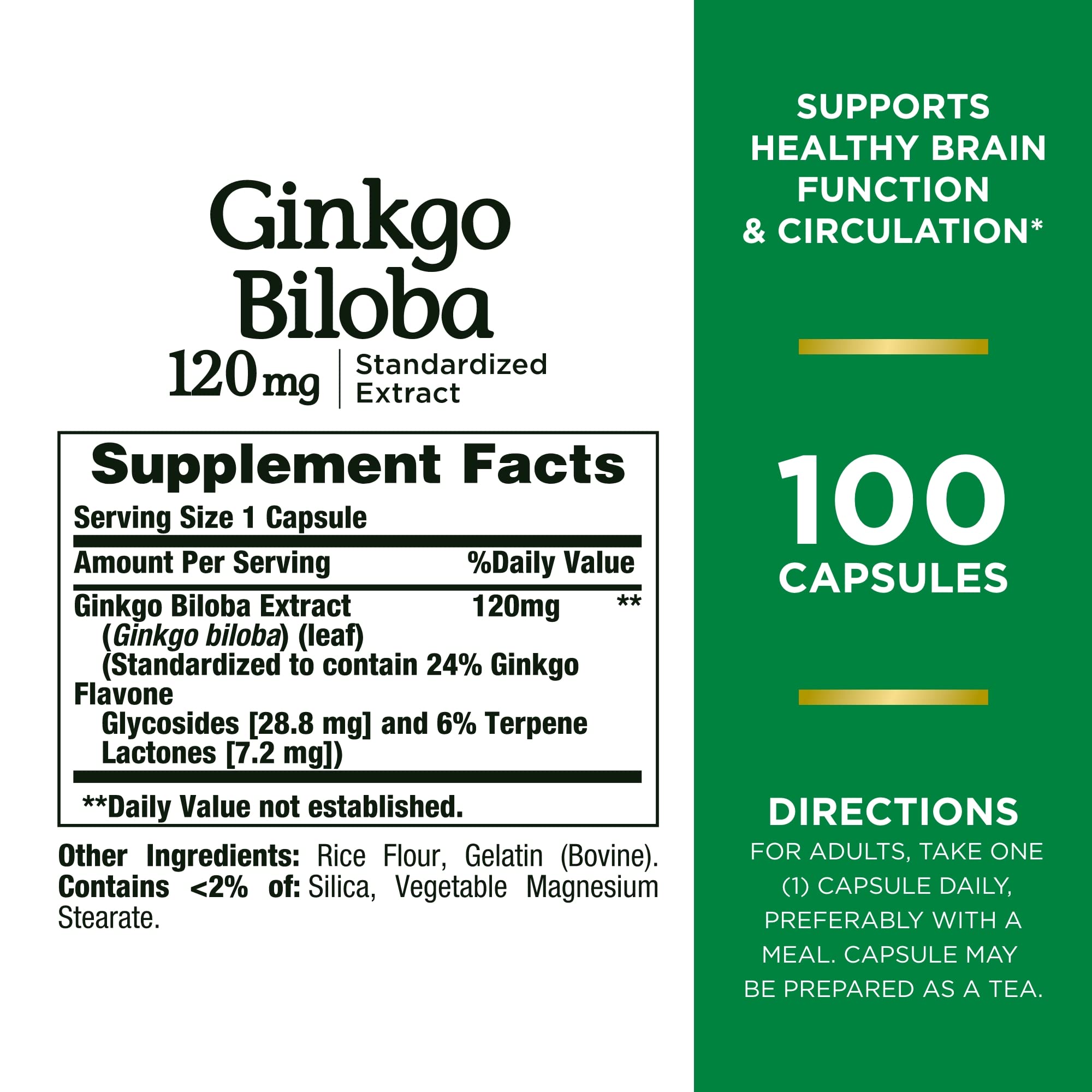 Foto 3 pulgar | Suplemento Nature's Bounty Ginkgo Biloba 120 Mg 100 Cápsulas - Venta Internacional