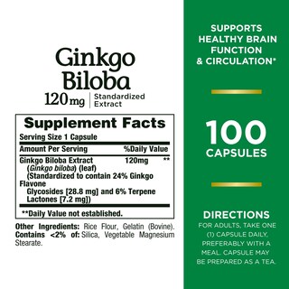 Foto 2 | Suplemento Nature's Bounty Ginkgo Biloba 120 Mg 100 Cápsulas - Venta Internacional