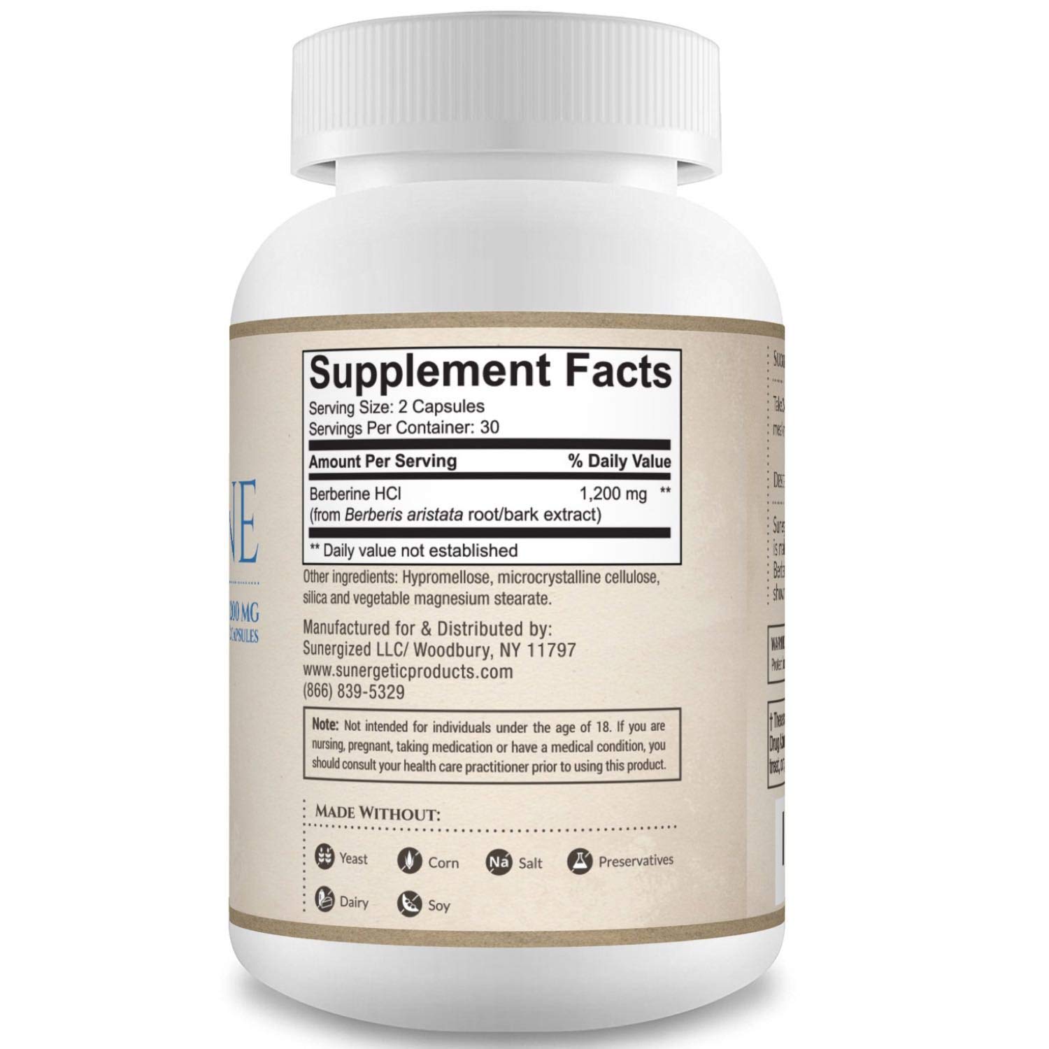 Foto 3 pulgar | Suplemento Sunergetic Premium Berberine 1200 Mg 60 Cápsulas - Venta Internacional