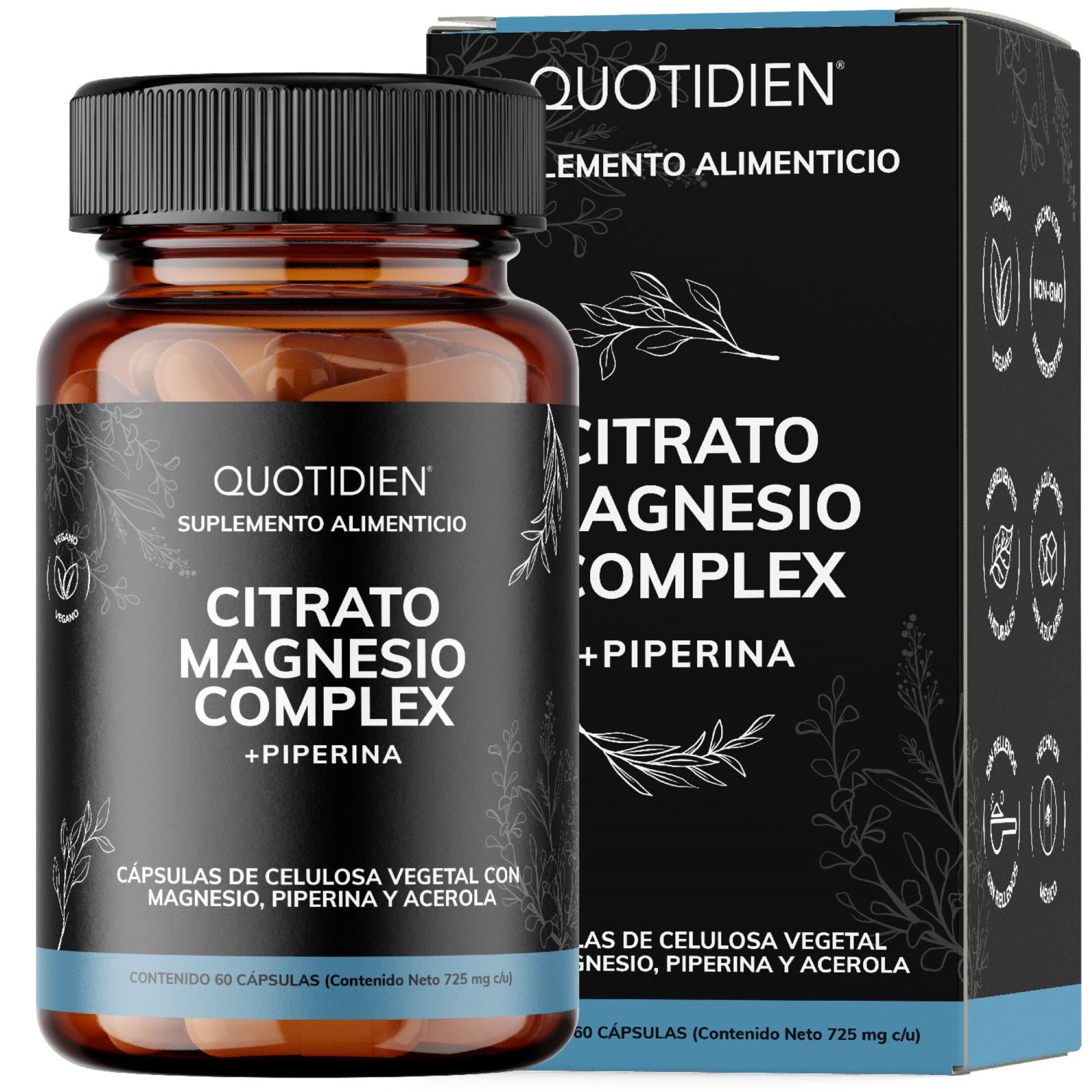 Foto 1 | Suplemento Alimenticio Quotidien Citrato Magnesio Complex 497 Mg Con Piperina 60 Cápsulas
