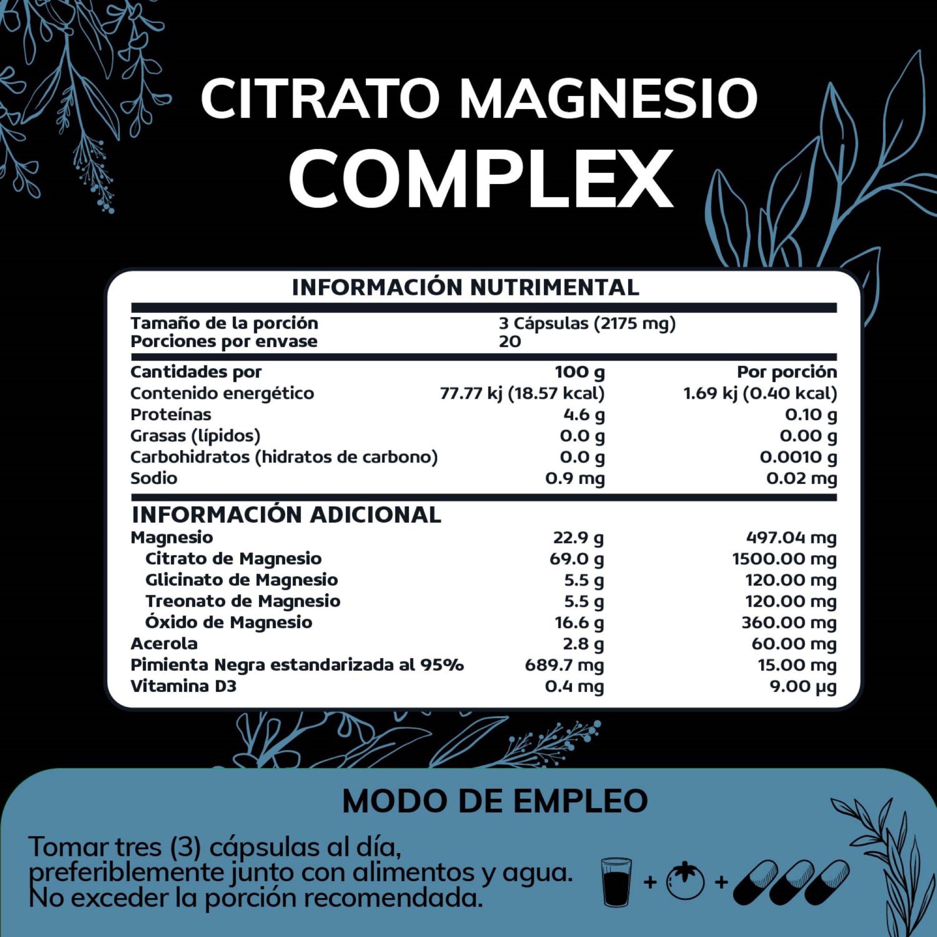 Foto 3 pulgar | Suplemento Alimenticio Quotidien Citrato Magnesio Complex 497 Mg Con Piperina 60 Cápsulas