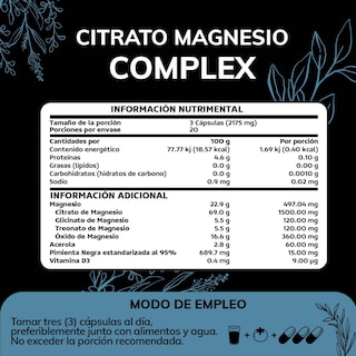 Foto 2 | Suplemento Alimenticio Quotidien Citrato Magnesio Complex 497 Mg Con Piperina 60 Cápsulas