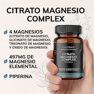 Foto 3 | Suplemento Alimenticio Quotidien Citrato Magnesio Complex 497 Mg Con Piperina 60 Cápsulas