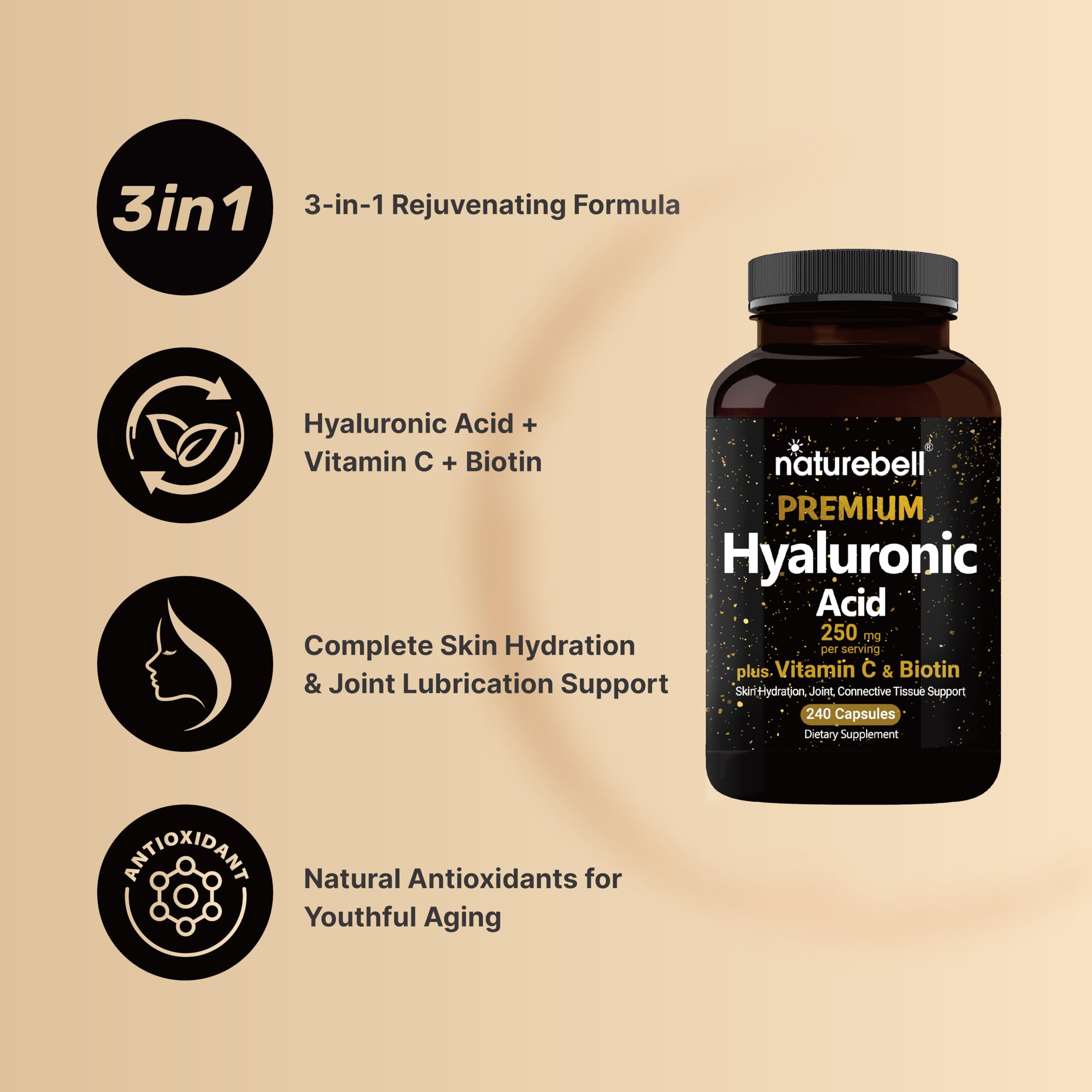 Foto 4 pulgar | Suplementos de Ácido Hialurónico Naturebell 250 Mg 240 Cápsulas - Venta Internacional