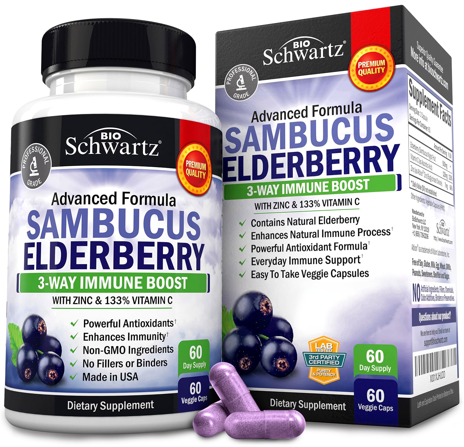 Foto 2 pulgar | Suplemento Bioschwartz Elderberry con Zinc y Vitamina C 60 Unidades - Venta Internacional