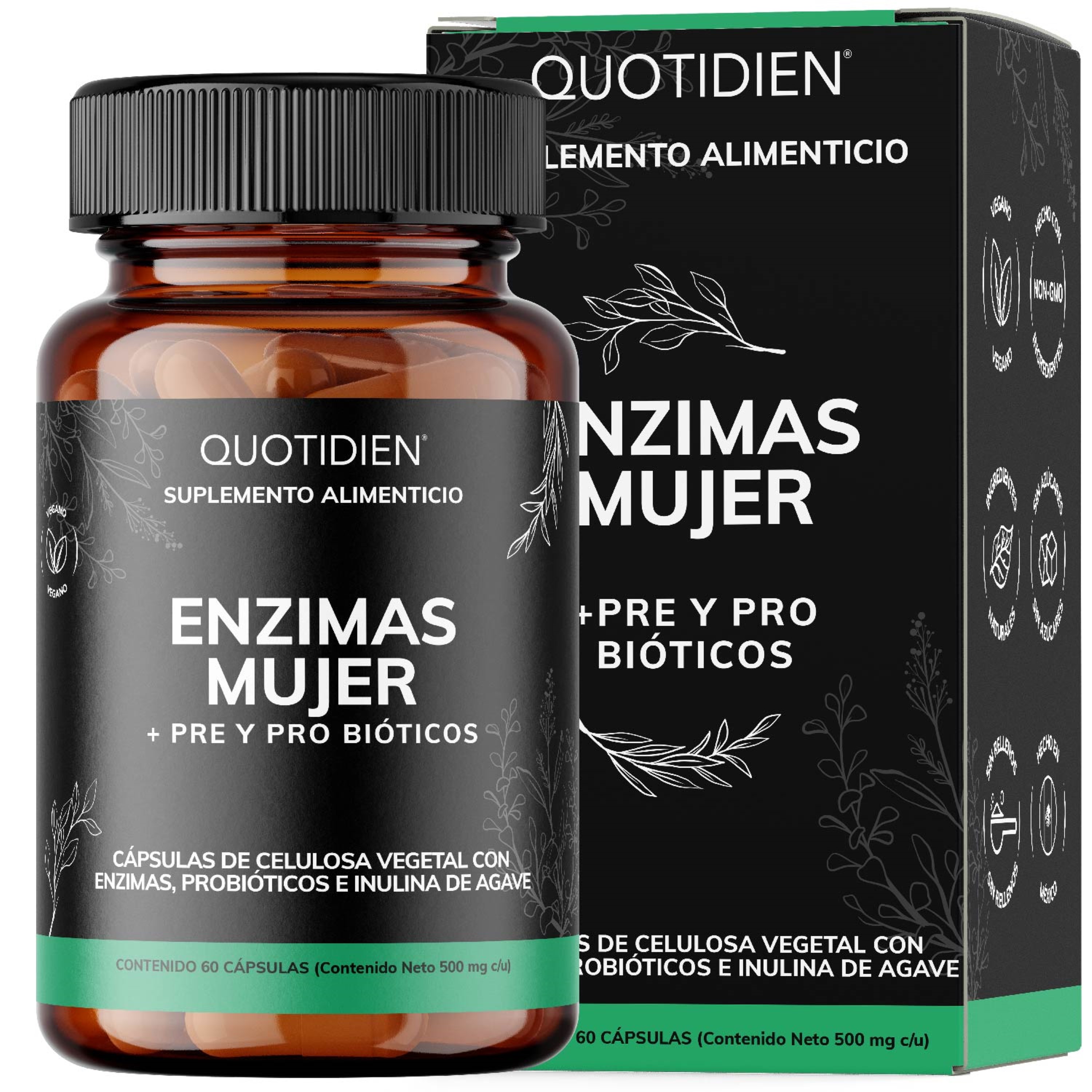 Foto 2 pulgar | Suplemento Alimenticio Quotidien Enzimas Digestivas + Probióticos + Prebióticos (fibras) Fibras 60 Cápsulas