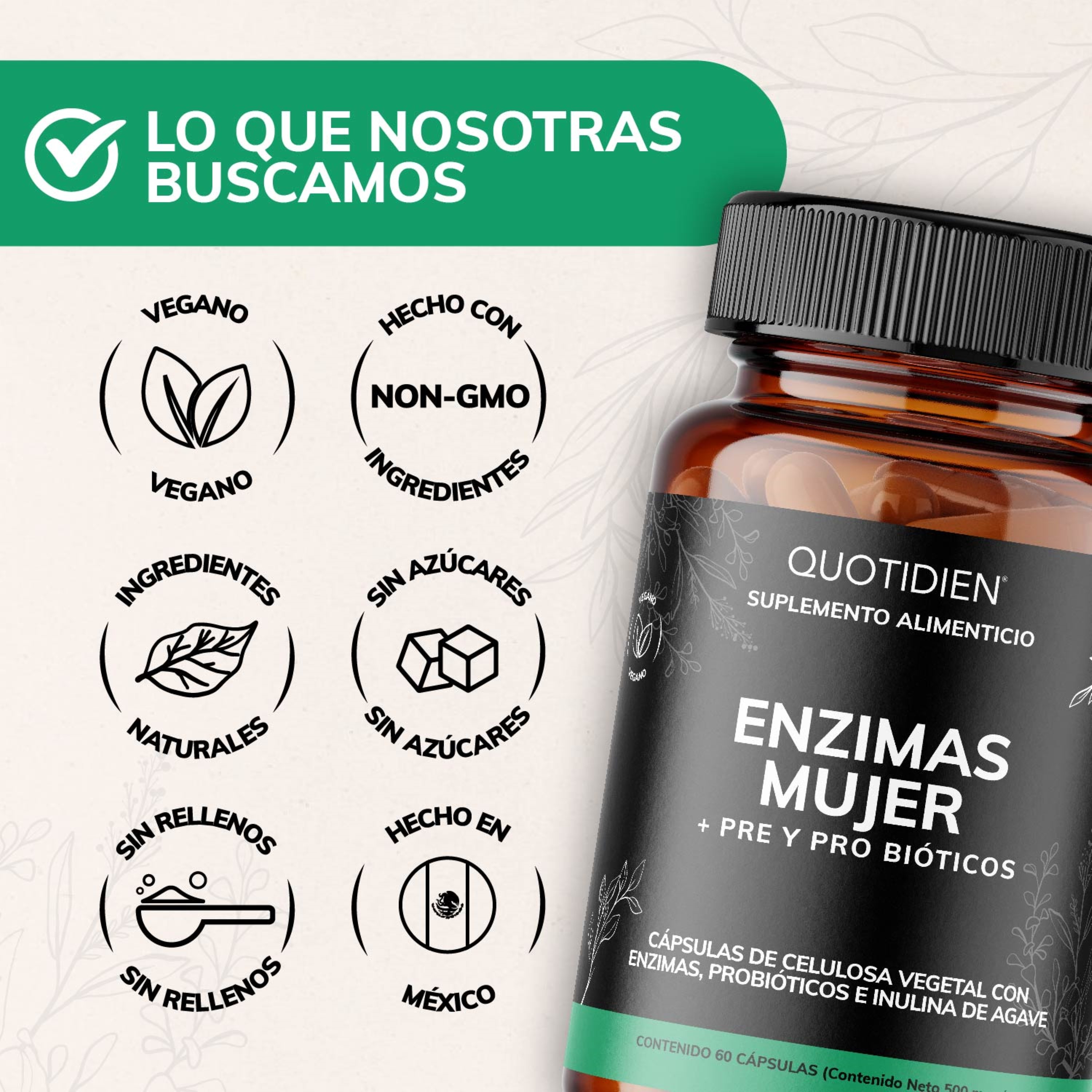 Foto 6 pulgar | Suplemento Alimenticio Quotidien Enzimas Digestivas + Probióticos + Prebióticos (fibras) Fibras 60 Cápsulas
