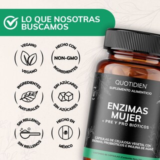 Foto 5 | Suplemento Alimenticio Quotidien Enzimas Digestivas + Probióticos + Prebióticos (fibras) Fibras 60 Cápsulas