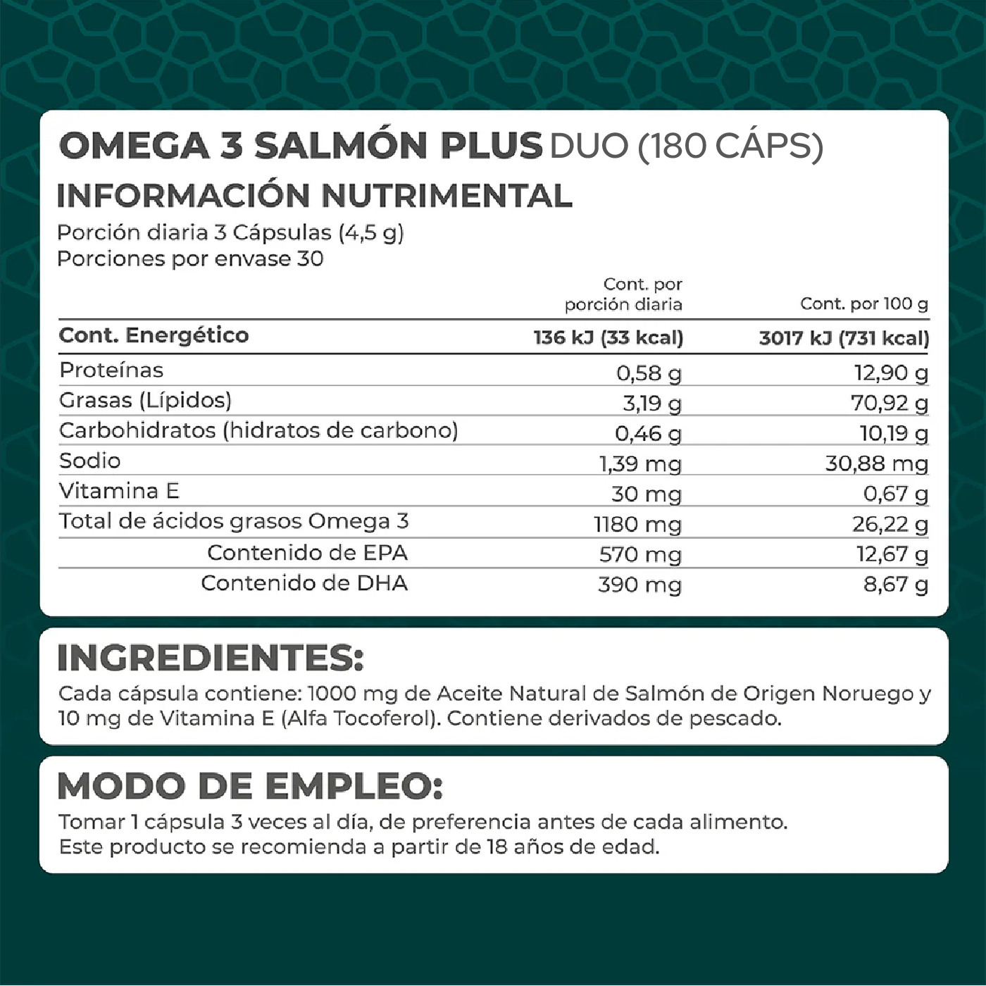 Foto 3 pulgar | Suplemento Salmón Plus Dúo 180 Cápsulas