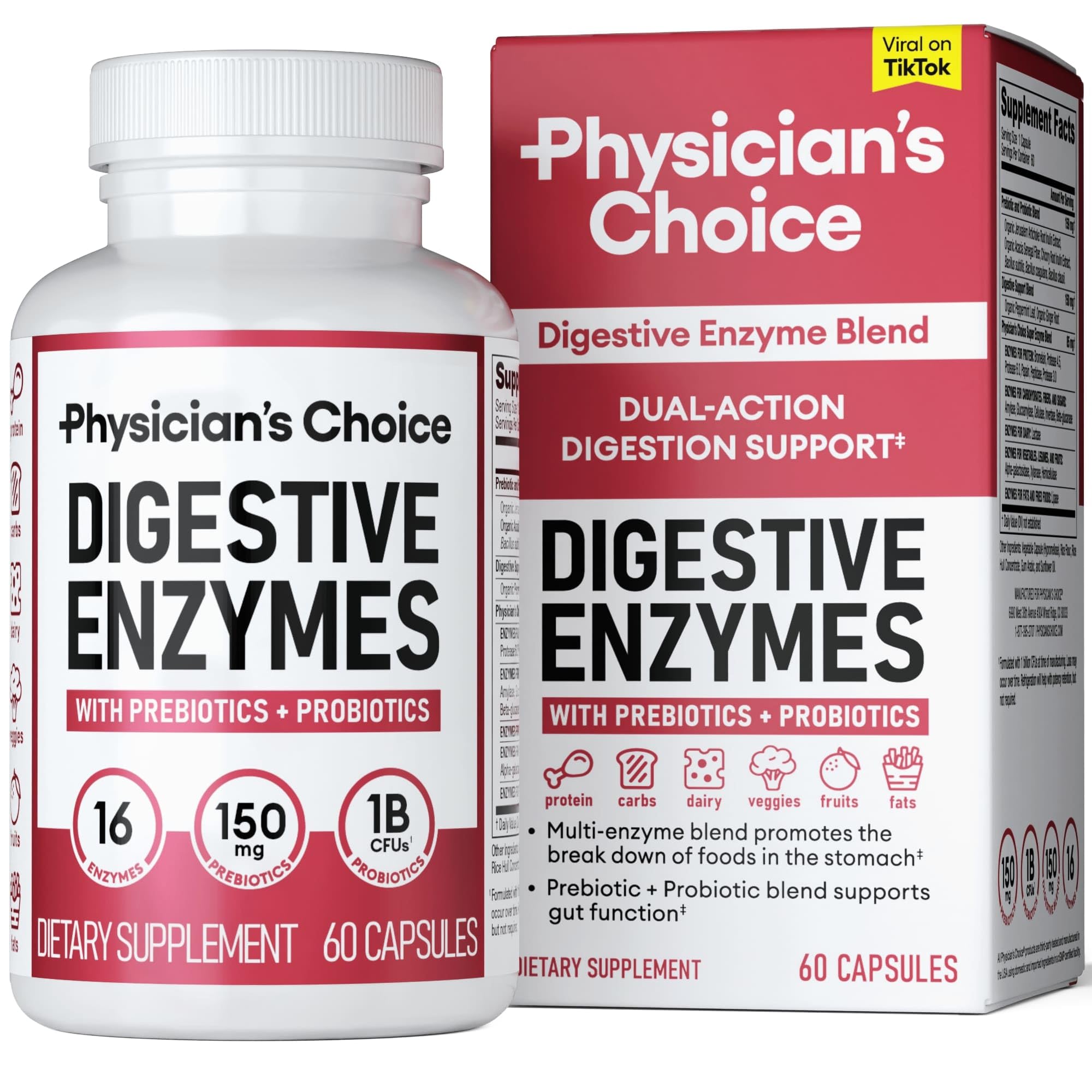Foto 2 pulgar | Enzimas Digestivas Physician's Choice 60 Comprimidos - Venta Internacional