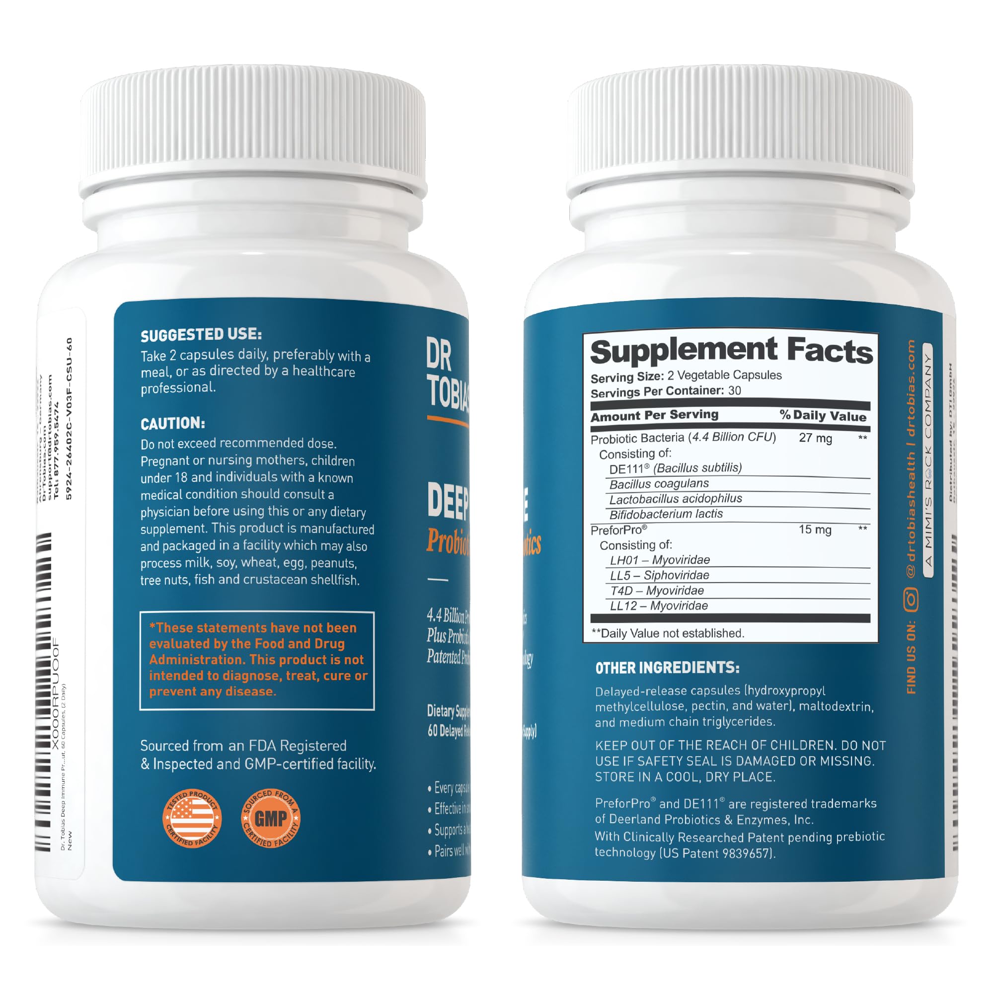 Foto 7 pulgar | Suplemento Dr. Tobias Deep Immune Probiotics 60 Cápsulas - Venta Internacional