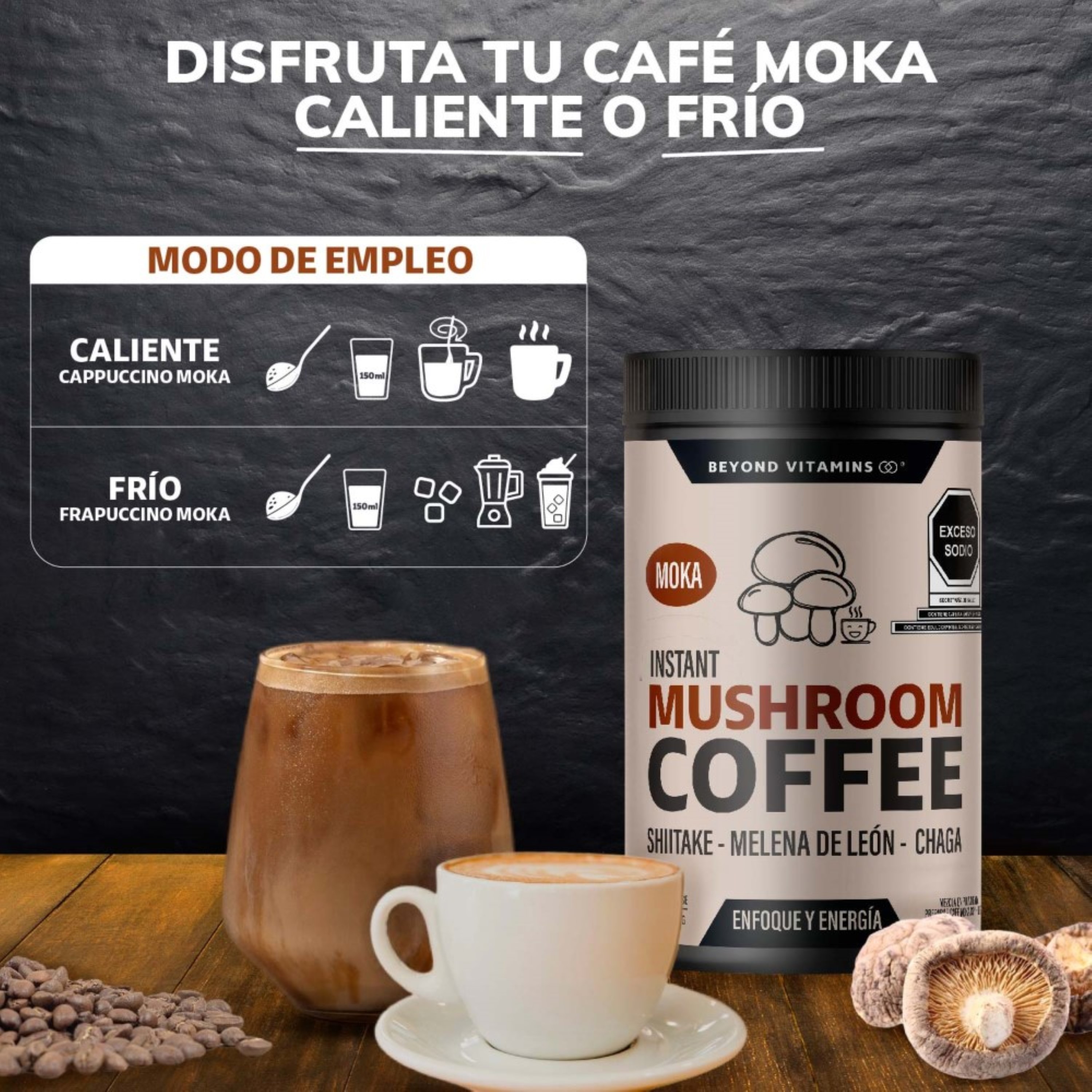 Foto 8 pulgar | Suplemento Alimenticio Beyond Vitamins Cafe Soluble Moka Con Hongos, Melena De Leon, Chaga Y Shiitake 256.5 Mg