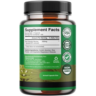 Foto 2 | Suplemento de Extracto de Palma Enana Americana Natures Craft 100 Cápsulas - Venta Internacional