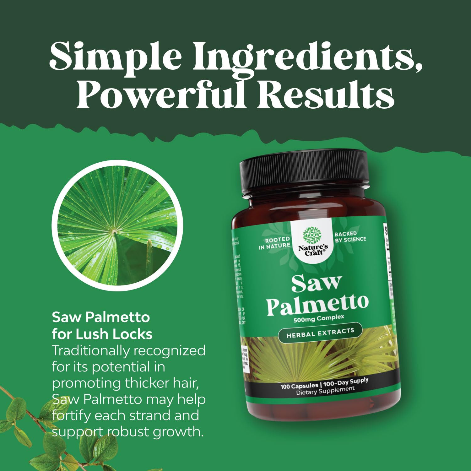 Foto 4 | Suplemento de Extracto de Palma Enana Americana Natures Craft 100 Cápsulas - Venta Internacional