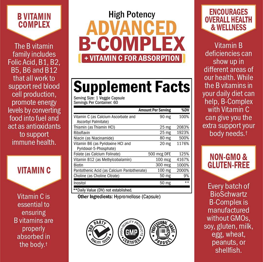 Foto 5 | Suplemento de Complejo de Vitamina B Bioschwartz y Vitamina C 60 Unidades - Venta Internacional