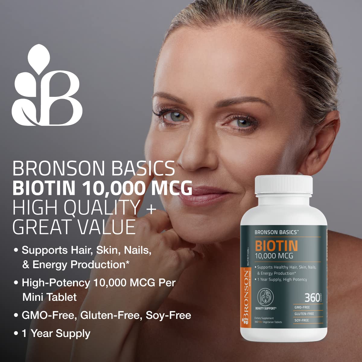 Foto 4 pulgar | Suplemento Bronson Biotina de 10,000 Mcg  - Venta Internacional