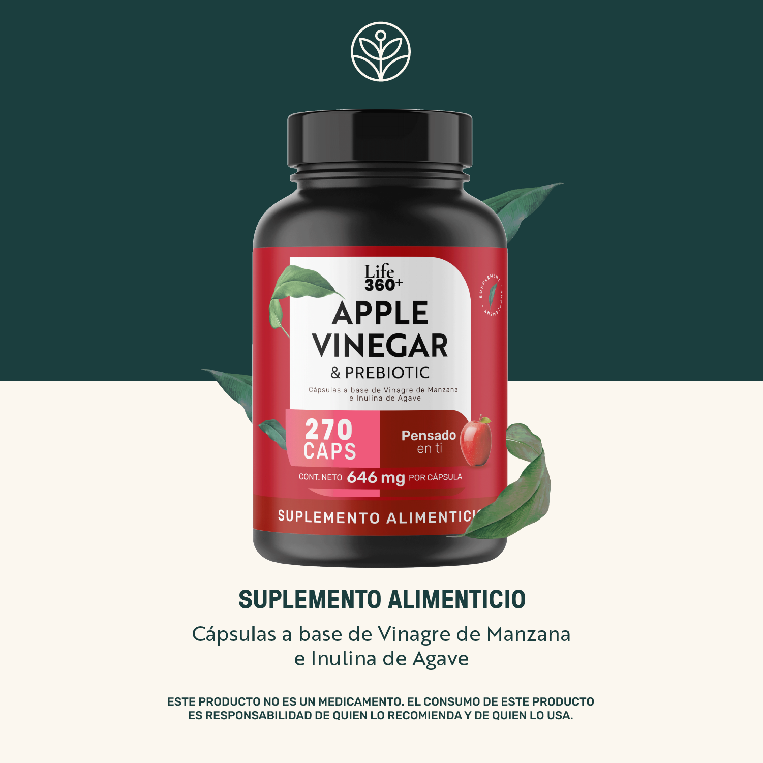 Foto 3 pulgar | Suplemento Vinagre De Manzana Apple Vinegar Life 360+ 270 Cápsulas