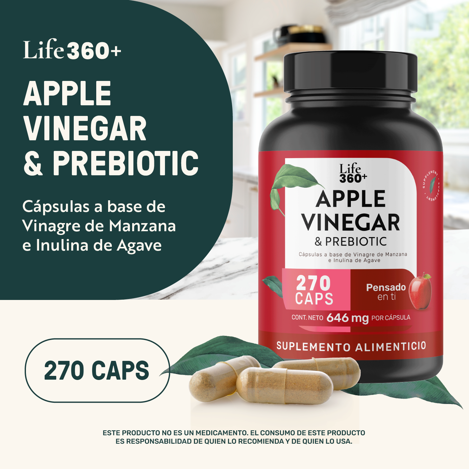 Foto 6 pulgar | Suplemento Vinagre De Manzana Apple Vinegar Life 360+ 270 Cápsulas
