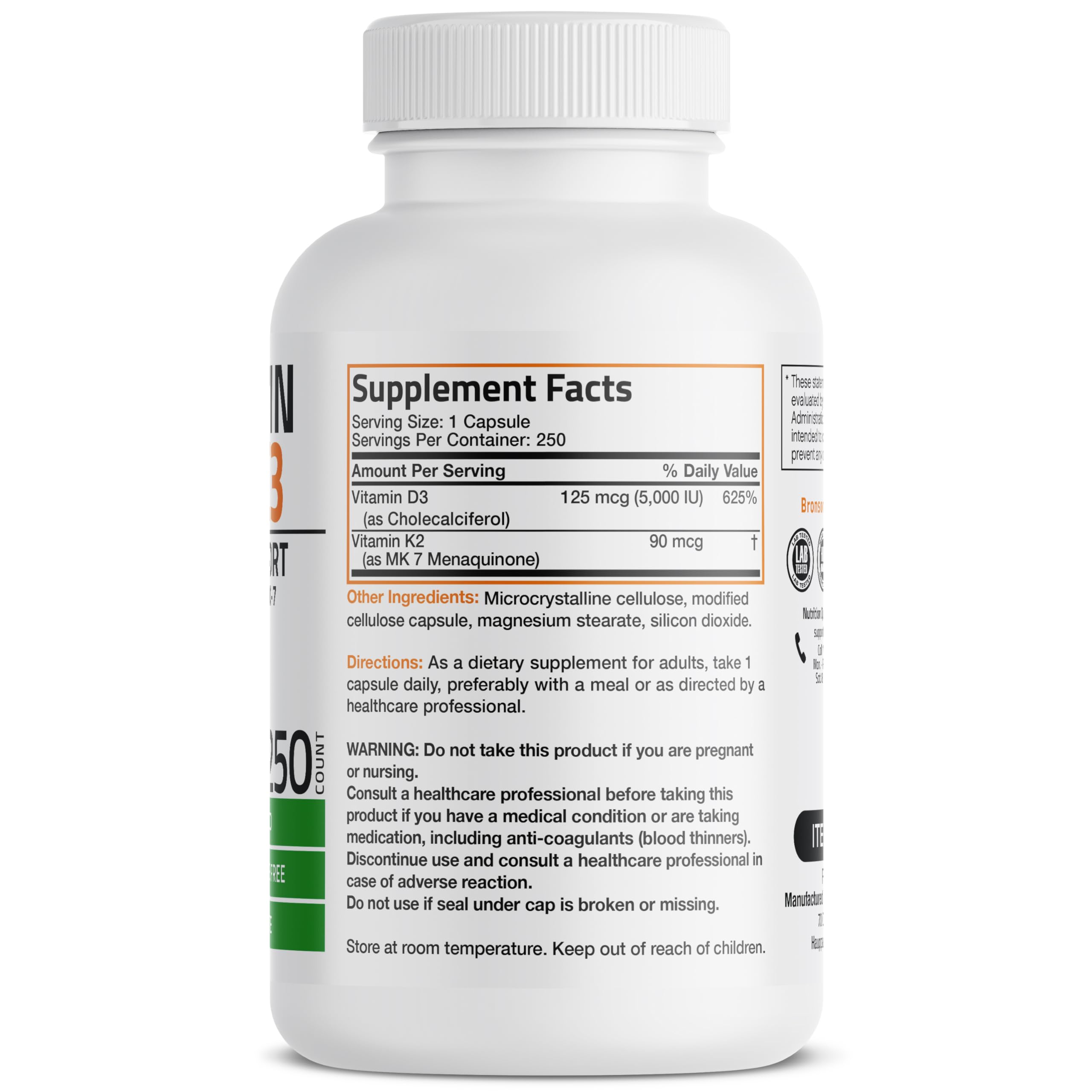 Foto 3 pulgar | Suplemento Bronson Vitamina K2+D3 250 Cápsulas-Venta Internacional
