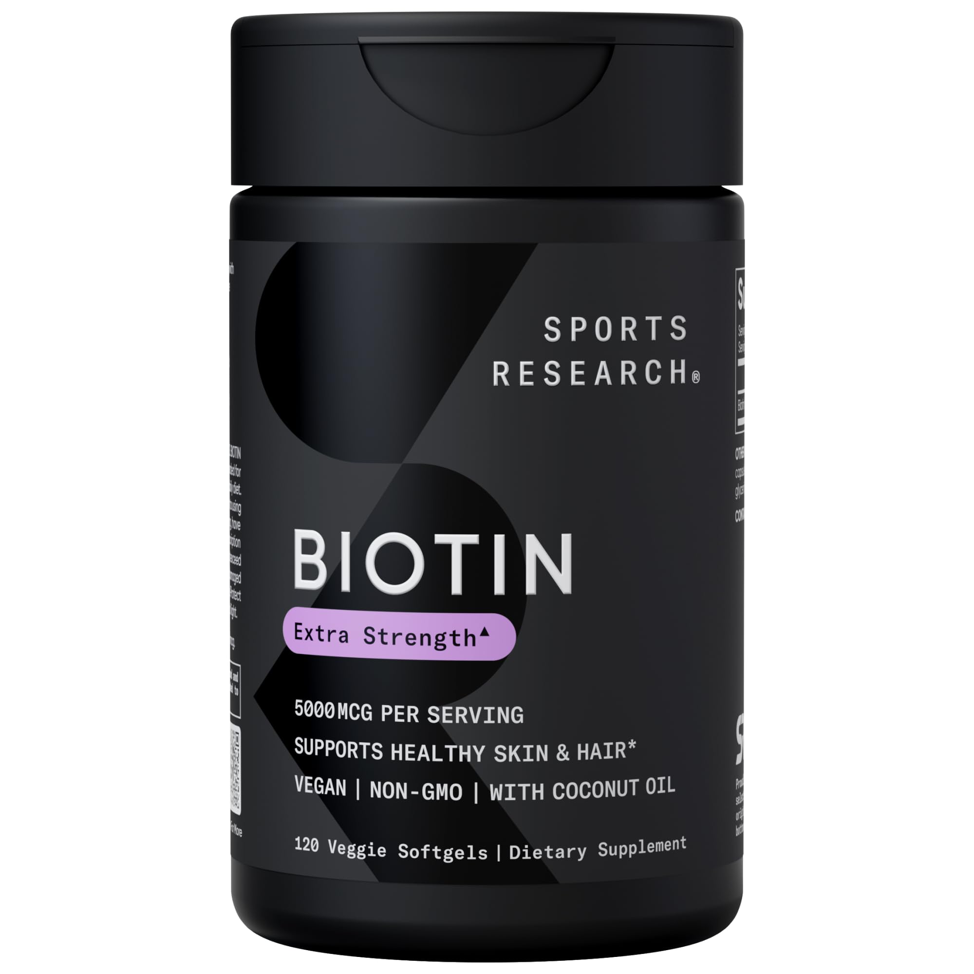Suplemento de Biotina Vegana Sports Research de 5000 Mcg con Aceite de Coco - Venta Internacional