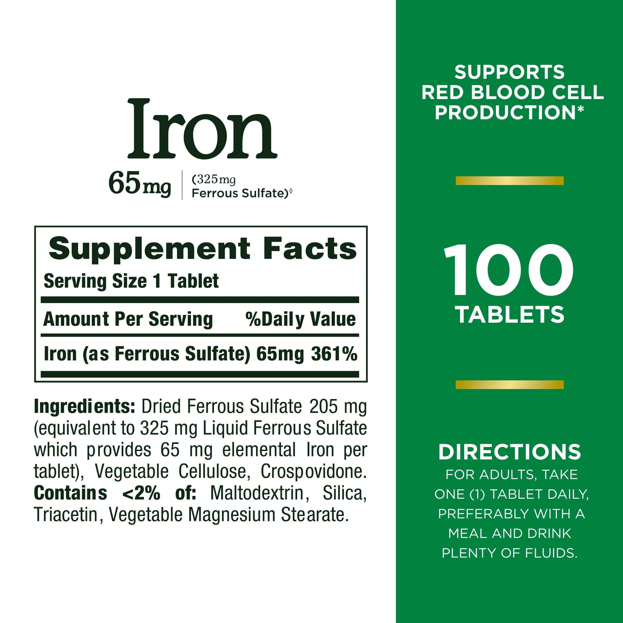 Foto 2 | Suplemento Nature's Bounty Iron 65 Mg 100 Comprimidos - Venta Internacional