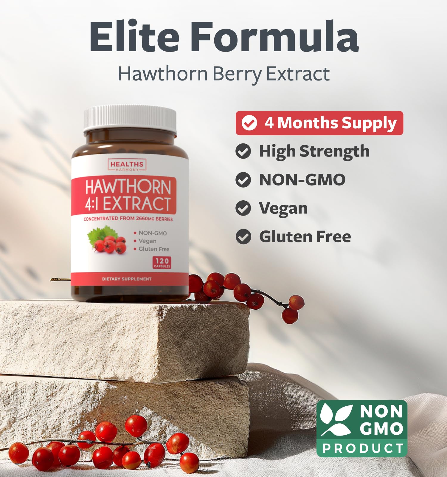 Foto 2 | Cápsulas De Extracto De Bayas De Espino Blanco Supplement Healths Harmony - Venta Internacional