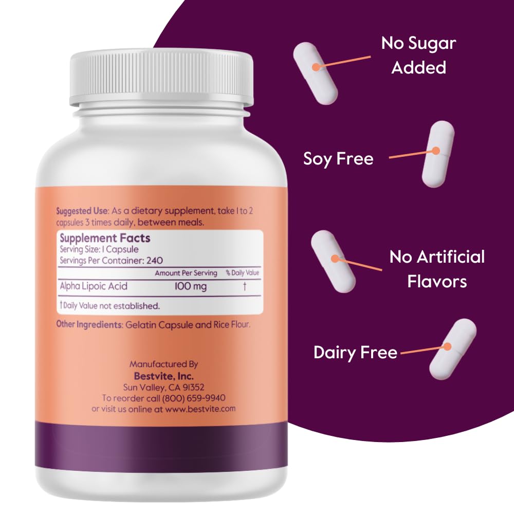 Foto 3 pulgar | Suplemento Bestvite de Ácido Alfa Lipoico 100 Mg 240 Cápsulas - Venta Internacional