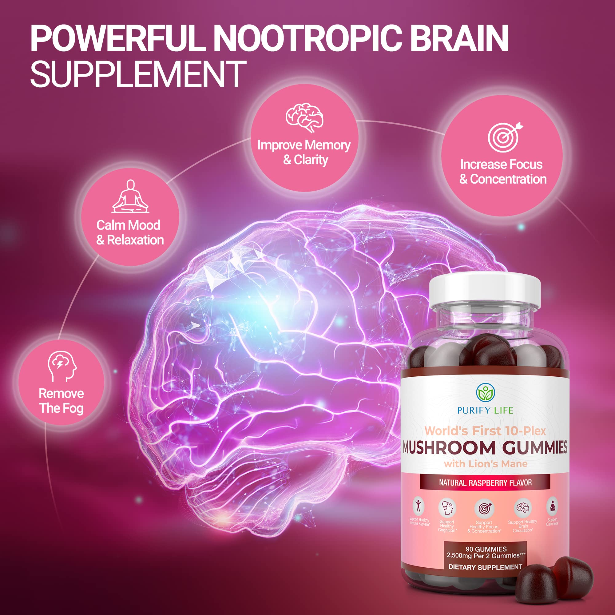 Foto 3 pulgar | Gomitas Complement Purify Life Mushroom Complex 2500 mg - Venta Internacional