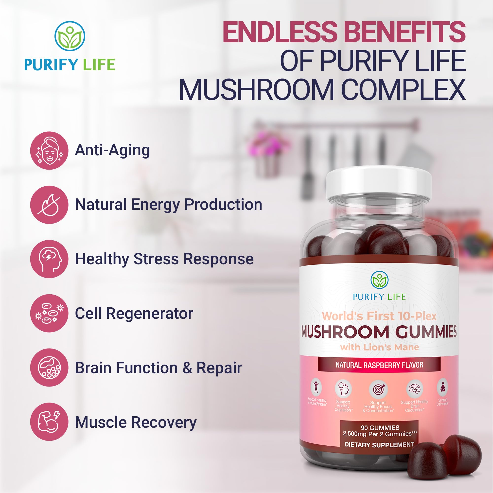 Foto 5 pulgar | Gomitas Complement Purify Life Mushroom Complex 2500 mg - Venta Internacional