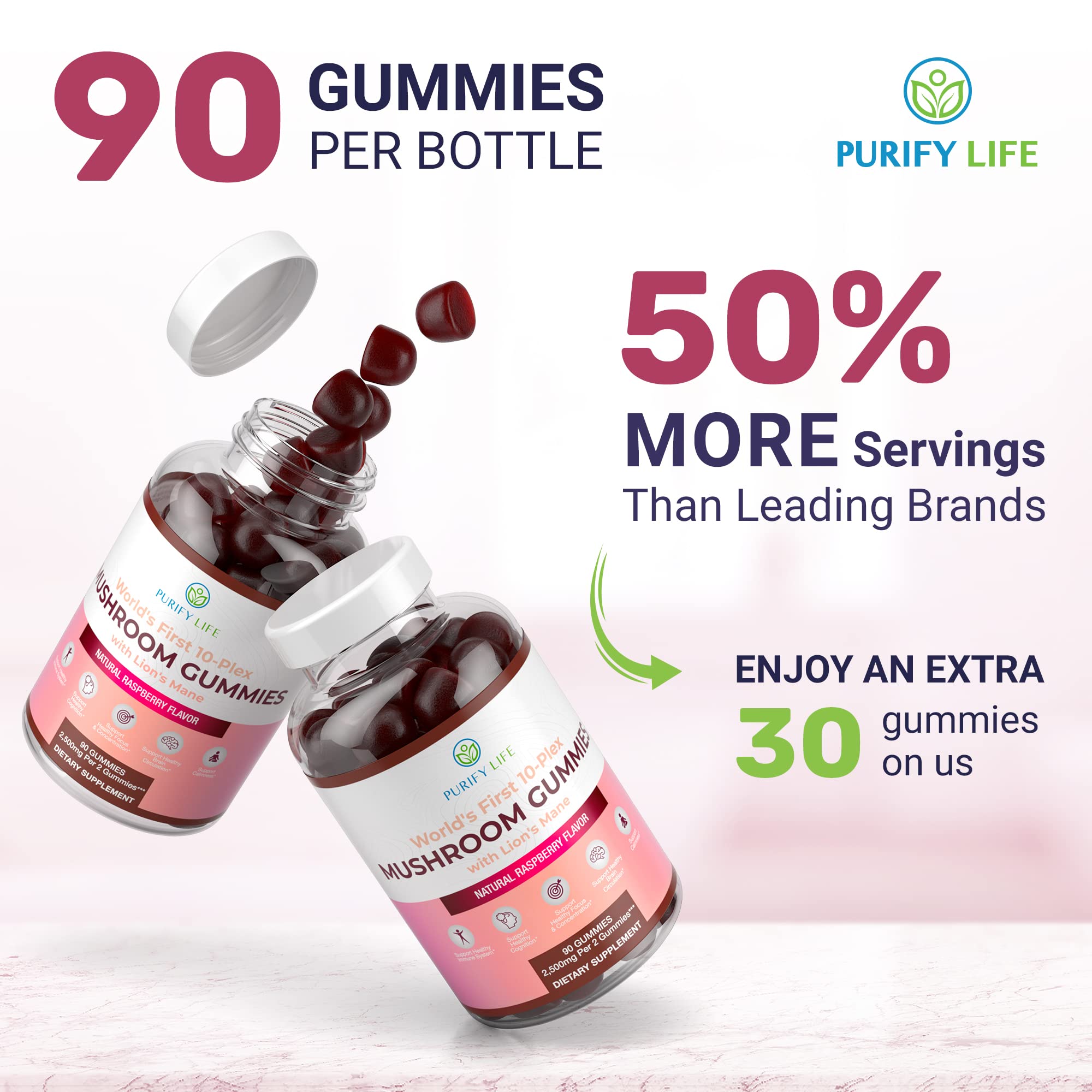 Foto 7 pulgar | Gomitas Complement Purify Life Mushroom Complex 2500 mg - Venta Internacional