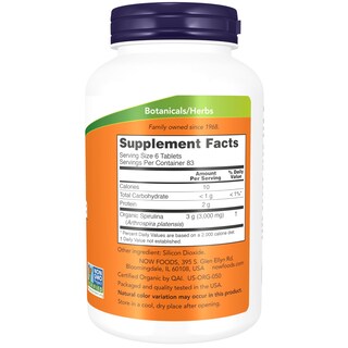Foto 2 | Suplemento Now Espirulina Orgánica 500 mg con Vitaminas 500 Tabletas - Venta Internacional