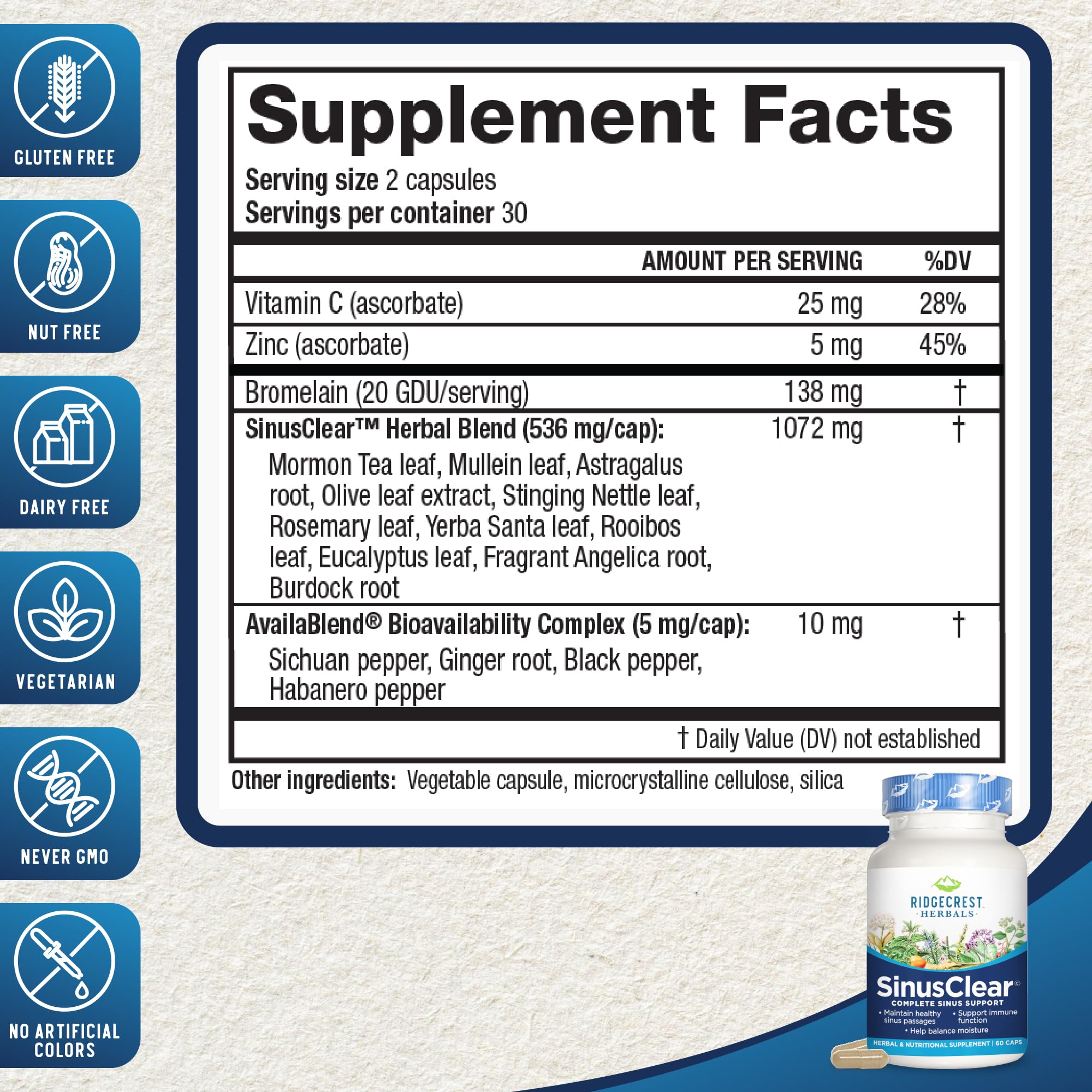 Foto 2 | Suplemento Ridgecrest Herbals Sinusclear 60 Cápsulas Vegetales - Venta Internacional
