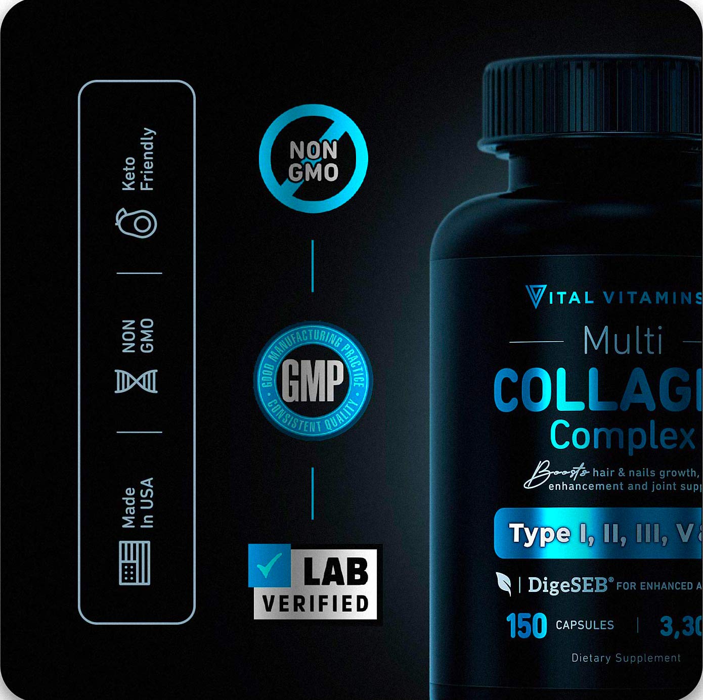 Foto 4 pulgar | Suplemento Vital Vitamins de Colágeno Tipo I II III V X 150 Cápsulas - Venta Internacional