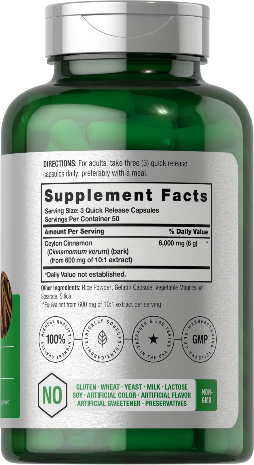 Foto 3 pulgar | Suplemento Horbaach Canela De Ceilán 600 Mg 150 Cápsulas - Venta Internacional