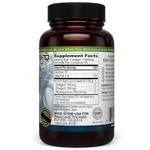 Foto 3 pulgar | Aceite de Semillas Negras Premium Supplement Amazing Herbs 60 Cápsulas - Venta Internacional