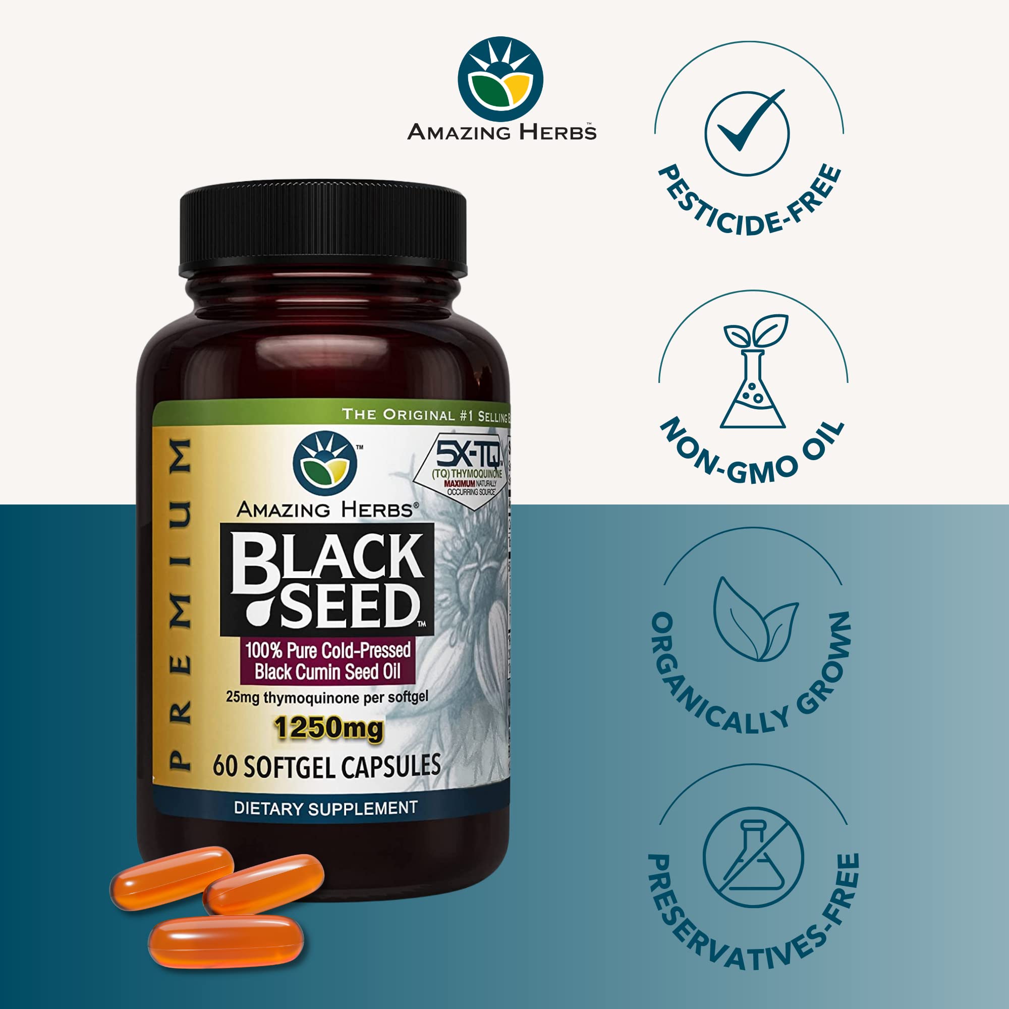 Foto 5 pulgar | Aceite de Semillas Negras Premium Supplement Amazing Herbs 60 Cápsulas - Venta Internacional