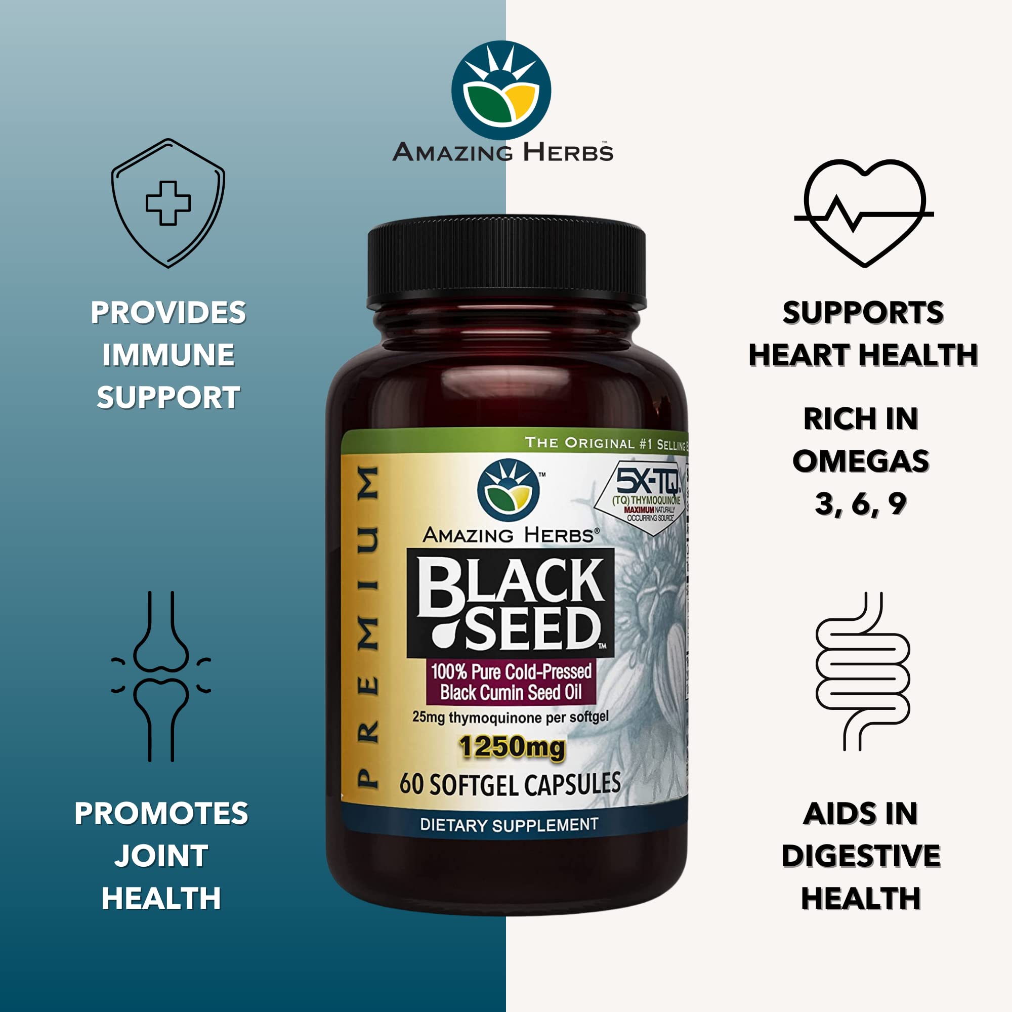 Foto 6 pulgar | Aceite de Semillas Negras Premium Supplement Amazing Herbs 60 Cápsulas - Venta Internacional