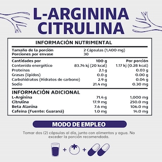 Foto 6 | Suplemento Alimenticio Beyond Vitamins L-arginina Citrulina 1000mg Beta Alanina Y Cafeína 60 Cápsulas
