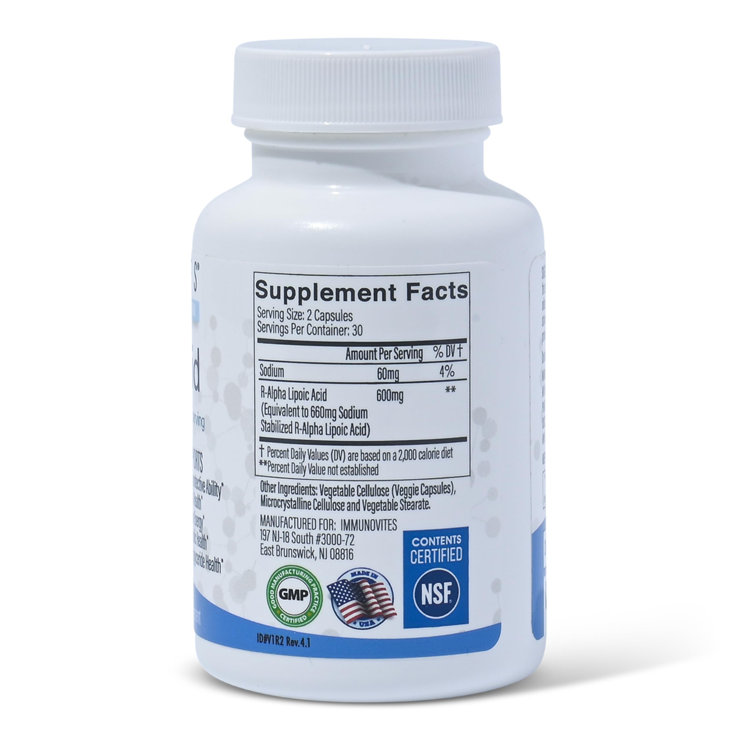 Foto 3 pulgar | Suplemento de Ácido R-alfa Lipoico Estabilizado Immunovites 600 Mg - Venta Internacional
