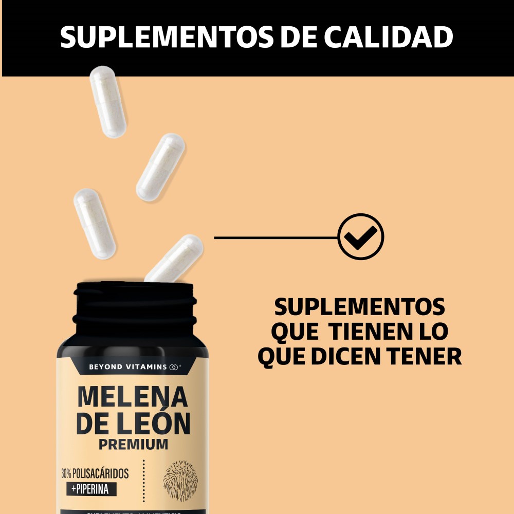 Foto 5 pulgar | Suplemento Alimenticio Beyond Vitamins Hongo Melena de León Premium con Pimienta Negra 60 Cápsulas