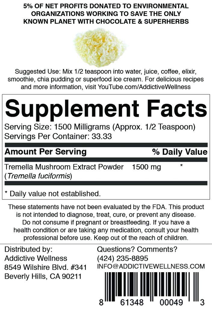 Foto 2 | Suplemento Addictive Wellness Extracto de Hongos Tremella 50 G - Venta Internacional