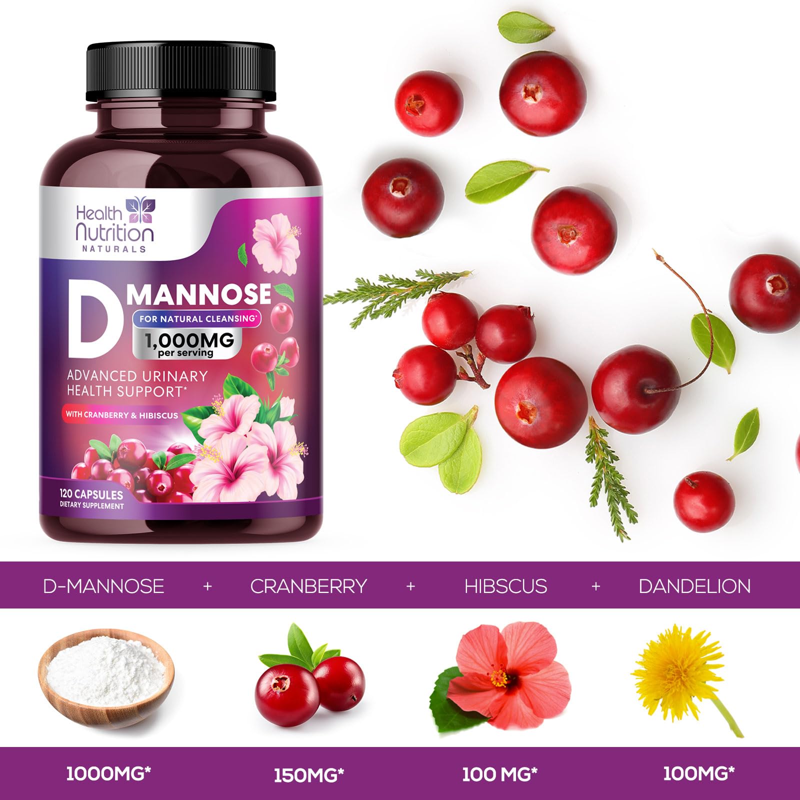 Foto 4 pulgar | Suplemento Health Nutrition Naturals Con D-manosa Y Arándano - Venta Internacional