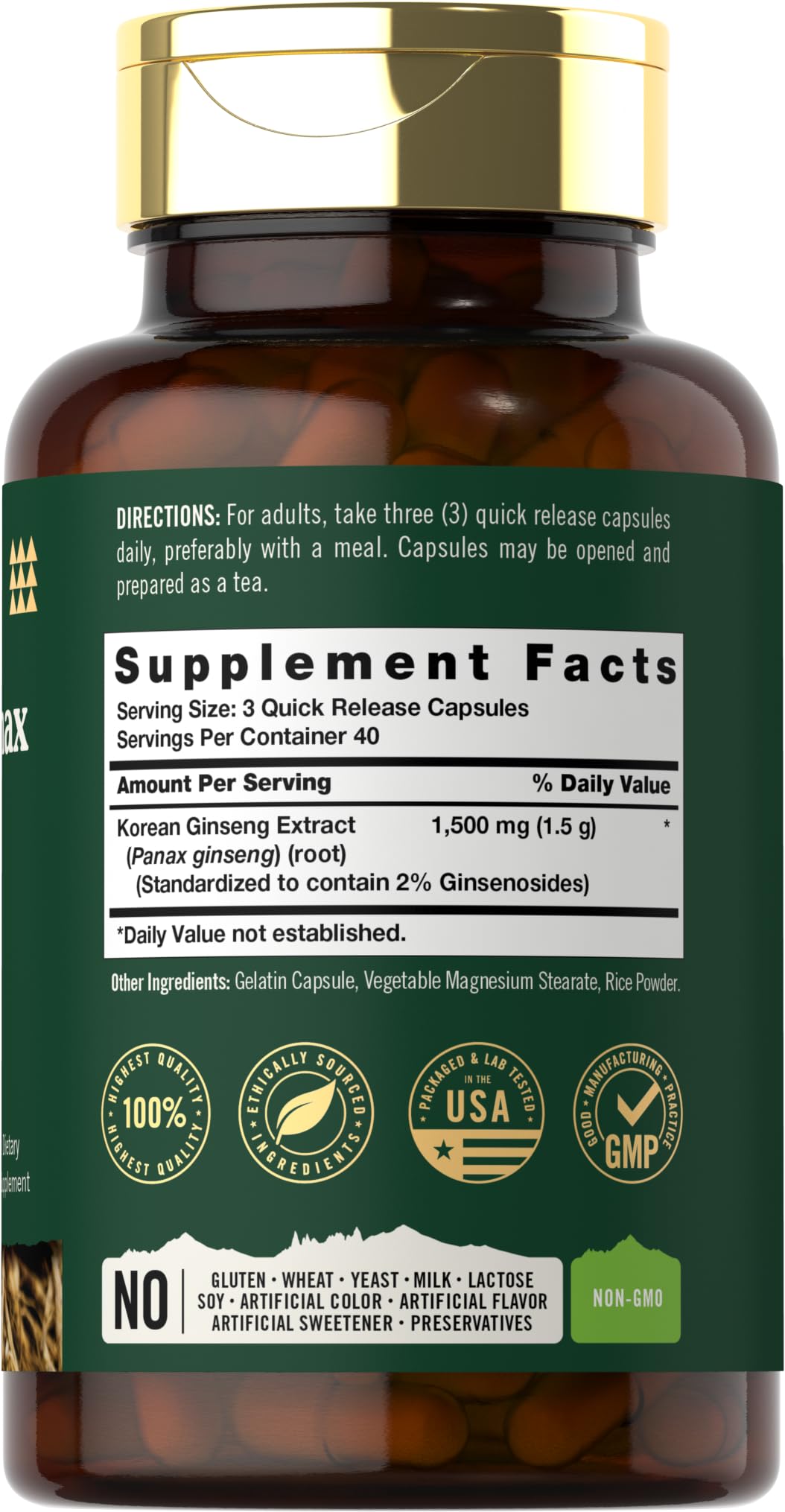 Foto 2 | Suplemento Carlyle Korean Panax Ginseng 1500 mg 120 Cápsulas - Venta Internacional
