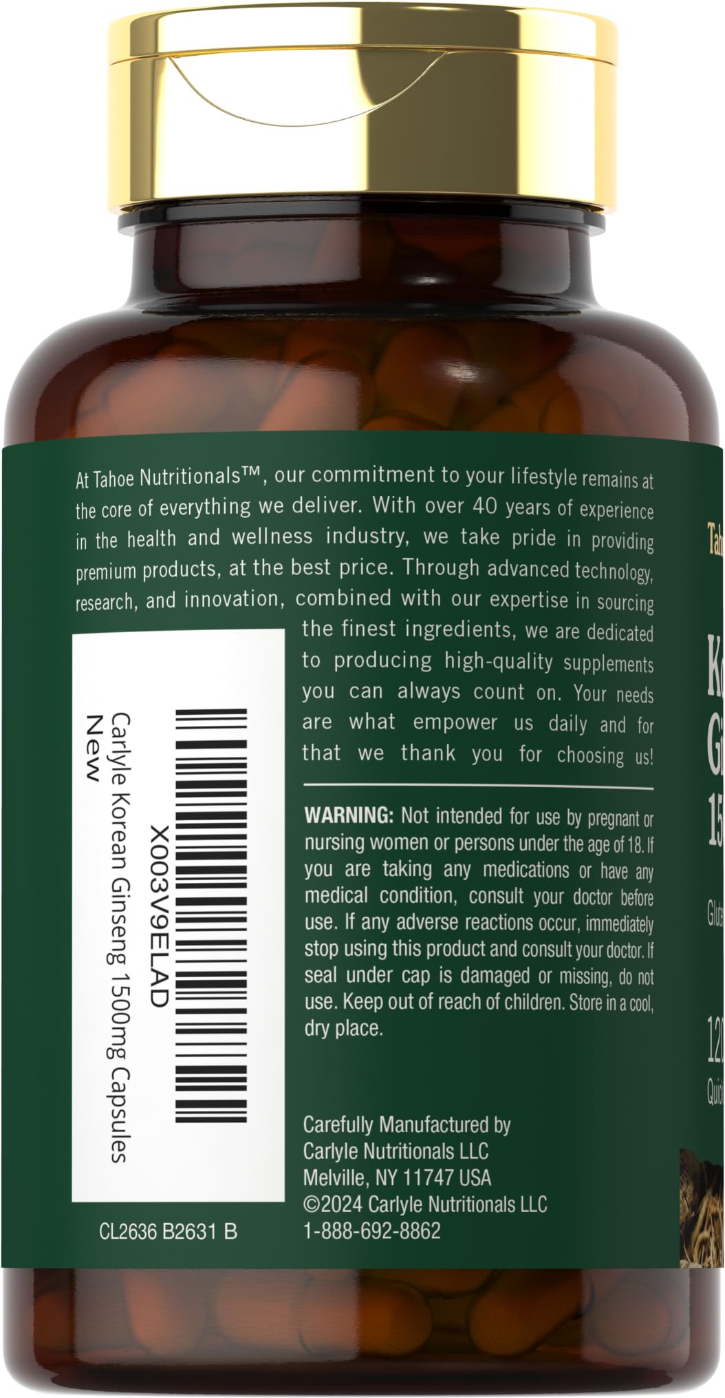 Foto 4 pulgar | Suplemento Carlyle Korean Panax Ginseng 1500 mg 120 Cápsulas - Venta Internacional