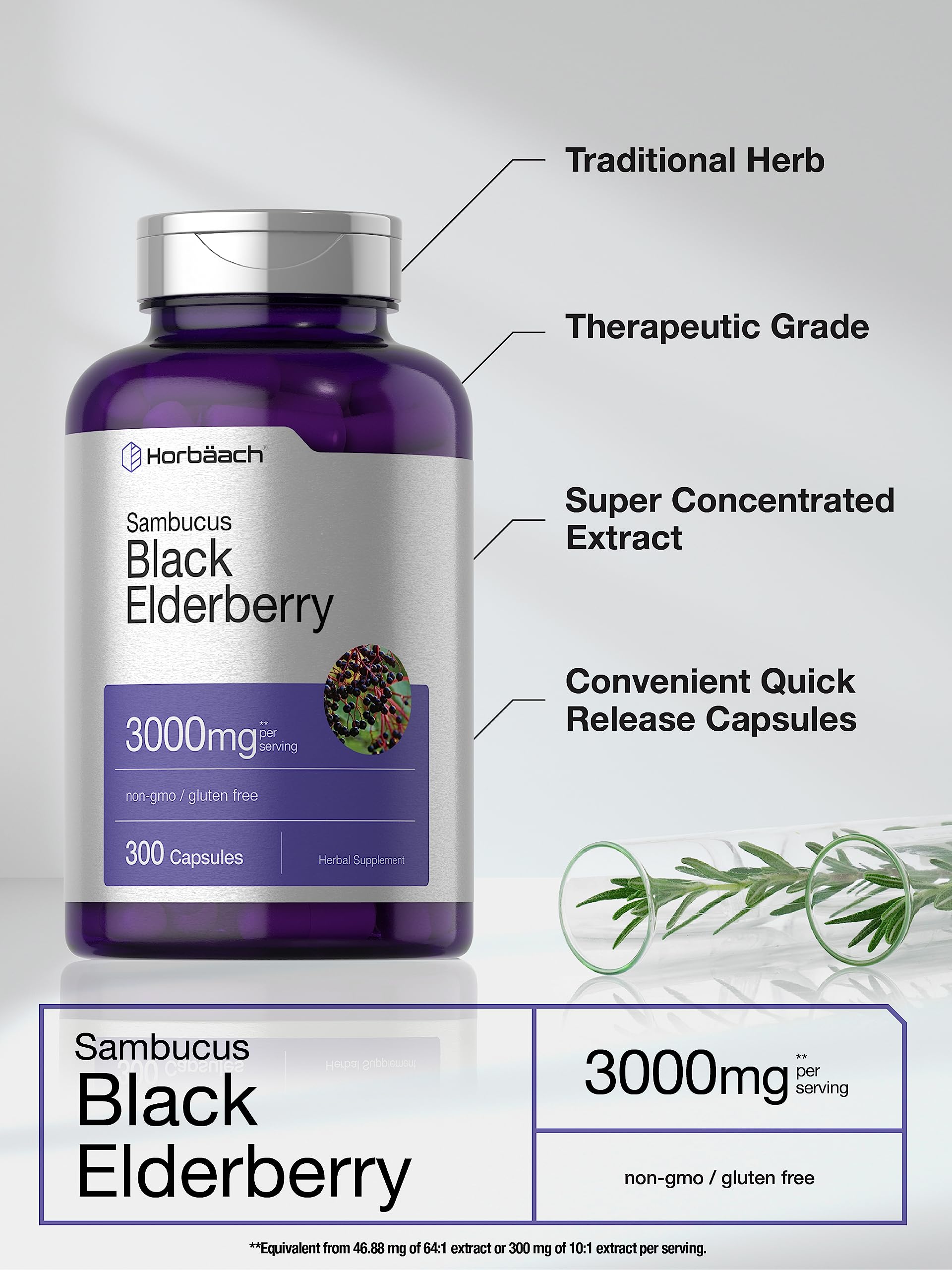 Foto 4 pulgar | Suplemento Horbäach Black Elderberry 3000 mg 300 Cápsulas - Venta Internacional