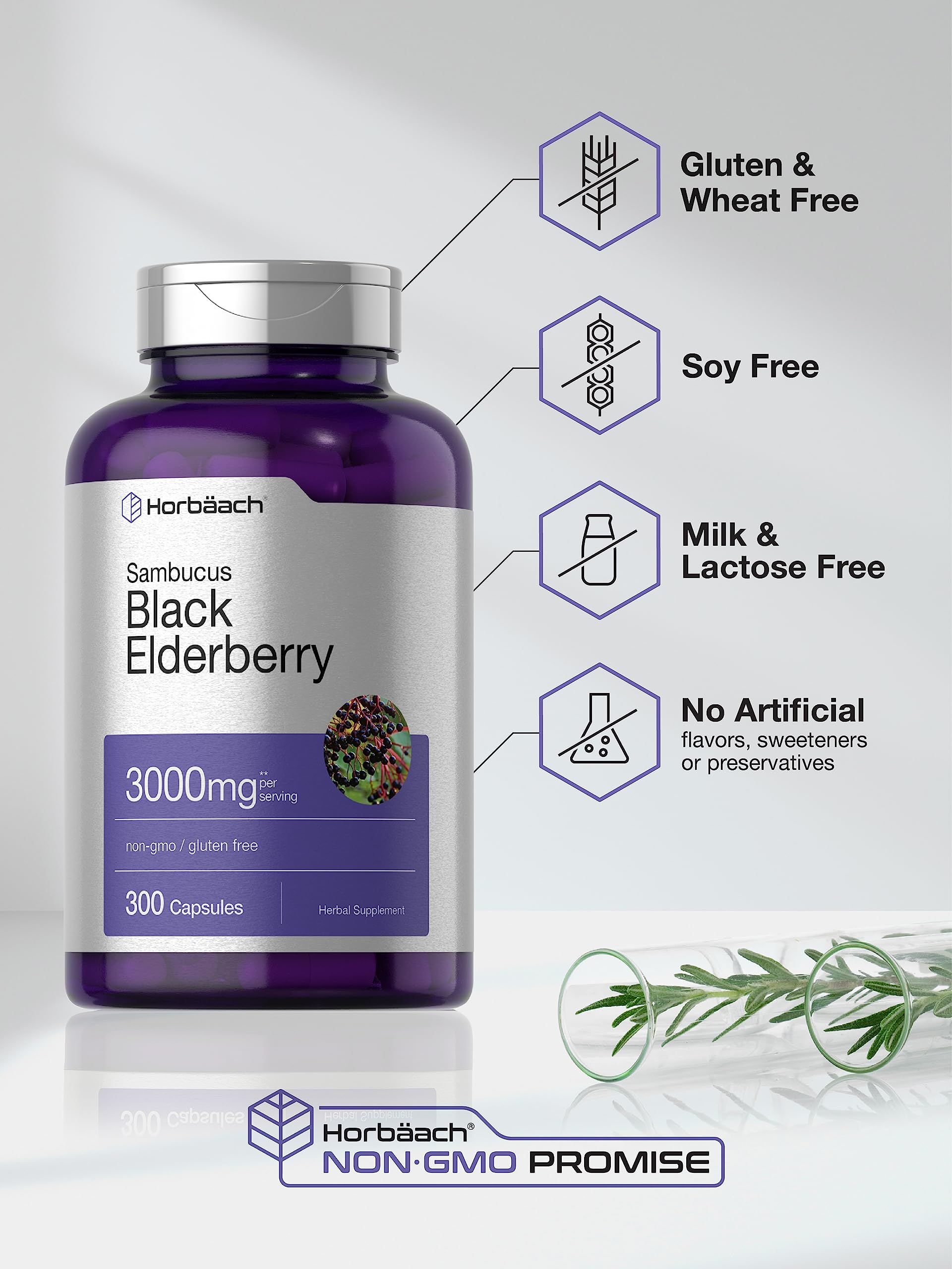 Foto 5 pulgar | Suplemento Horbäach Black Elderberry 3000 mg 300 Cápsulas - Venta Internacional